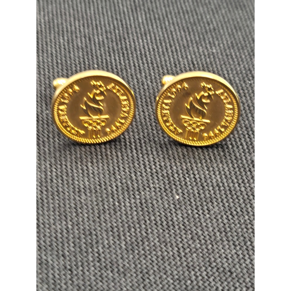 Vintage Atlanta 1996 Olympic Games Gold Tone Centennial Torch Cufflinks Round